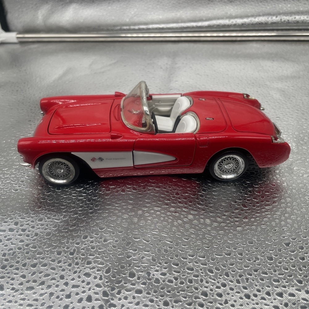 Vintage 1957 Red Corvette Convertible Fuel Injection Diecast Metal Toy Car